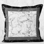 RealHomes Beyaz - Siyah Zeminde Çerçeveli Motifli Mermer Desenli Dijital Baskılı Yastık Kırlent Kılıfı Realhomes