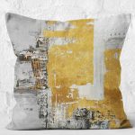 RealHomes Gri - Gold Zeminde Altın Motifli Yağlıboya Desenli Dijital Baskılı Yastık Kırlent Kılıfı Realhomes