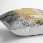 RealHomes Gri - Gold Zeminde Altın Motifli Yağlıboya Desenli Dijital Baskılı Yastık Kırlent Kılıfı Realhomes