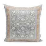 RealHomes Gri - Beyaz Zeminde Çerçeveli Motifli Çiçek Desenli Dijital Baskılı Yastık Kırlent Kılıfı Realhomes