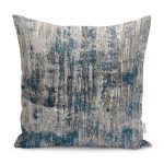 RealHomes Krem - Mavi Zeminde Dokuma Halı Motifli Eskitme Desenli Dijital Baskılı Yastık Kırlent Kılıfı Realhomes