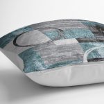 RealHomes Turkuaz Zeminde Eskitme Motifli Geometrik Desenli Dijital Baskılı Yastık Kırlent Kılıfı Realhomes