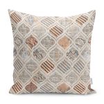 - K11788-Gorsel - Realhomes RealHomes Krem - Kremit Zeminde Geometrik Motifli Geleneksel Desenli Dijital Baskılı Yastık Kırlent Kılıfı Realhomes