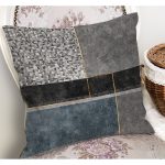 - K11791-Gorsel-1 - Realhomes RealHomes Füme - Mavi Zeminde Geometrik Motifli Kanvas Desenli Dijital Baskılı Yastık Kırlent Kılıfı Realhomes