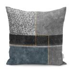 - K11791-Gorsel - Realhomes RealHomes Füme - Mavi Zeminde Geometrik Motifli Kanvas Desenli Dijital Baskılı Yastık Kırlent Kılıfı Realhomes