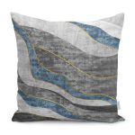 RealHomes Füme - Mavi Zeminde Kanvas Motifli Modern Sanat Desenli Dijital Baskılı Yastık Kırlent Kılıfı Realhomes