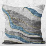 RealHomes Füme - Mavi Zeminde Kanvas Motifli Modern Sanat Desenli Dijital Baskılı Yastık Kırlent Kılıfı Realhomes