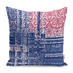 - K11797-Gorsel - Realhomes RealHomes Lacivert - Kırmızı Zeminde Eskitme Motifli Örgü Desenli Dijital Baskılı Yastık Kırlent Kılıfı Realhomes