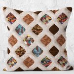 RealHomes Krem - Kahverengi Zeminde Etnik Motifli Geometrik Desenli Dijital Baskılı Yastık Kırlent Kılıfı Realhomes