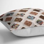 RealHomes Krem - Kahverengi Zeminde Etnik Motifli Geometrik Desenli Dijital Baskılı Yastık Kırlent Kılıfı Realhomes