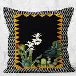 - K11801-Gorsel-2 - Realhomes RealHomes Siyah Zeminde Çerçeveli Motifli Çiçek Desenli Dijital Baskılı Yastık Kırlent Kılıfı Realhomes