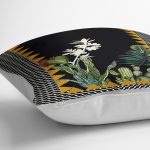 - K11801-Gorsel-3 - Realhomes RealHomes Siyah Zeminde Çerçeveli Motifli Çiçek Desenli Dijital Baskılı Yastık Kırlent Kılıfı Realhomes