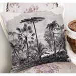 RealHomes Gri Zeminde Karakalem Motifli Kanvas Desenli Dijital Baskılı Yastık Kırlent Kılıfı Realhomes