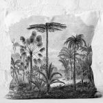 RealHomes Gri Zeminde Karakalem Motifli Kanvas Desenli Dijital Baskılı Yastık Kırlent Kılıfı Realhomes