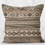 - K11813-Gorsel-2 - Realhomes RealHomes Kahverengi - Krem Zeminde Geleneksel Motifli Kilim Desenli Dijital Baskılı Yastık Kırlent Kılıfı Realhomes