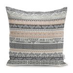 - K11814-Gorsel - Realhomes  RealHomes Krem - Gri Zeminde İskandinav Motifli Kilim Desenli Dijital Baskılı Yastık Kırlent Kılıfı Realhomes