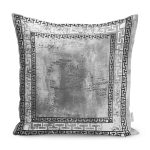 - K11816-Gorsel - Realhomes RealHomes Gri - Siyah Zeminde Çerçeveli Motifli Antik Desenli Dijital Baskılı Yastık Kırlent Kılıfı Realhomes