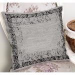 - K11817-Gorsel-1 - Realhomes RealHomes Gri - Siyah Zeminde Çerçeveli Motifli Eskitme Desenli Dijital Baskılı Yastık Kırlent Kılıfı Realhomes