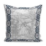 - K11818-Gorsel - Realhomes RealHomes Gri - Lacivert Zeminde Çerçeveli Motifli Duvar Desenli Dijital Baskılı Yastık Kırlent Kılıfı Realhomes