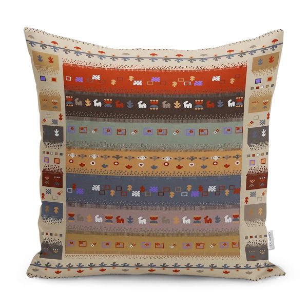 - K11820-Gorsel - Realhomes  RealHomes Lacivert Zeminde Yöresel Motifli Dokuma Desenli Dijital Baskılı Yastık Kırlent Kılıfı Realhomes