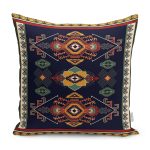 - K11821-Gorsel - Realhomes  RealHomes Lacivert Zeminde Yöresel Motifli Dokuma Desenli Dijital Baskılı Yastık Kırlent Kılıfı Realhomes