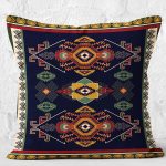 - K11821-Gorsel-2 - Realhomes  RealHomes Lacivert Zeminde Yöresel Motifli Dokuma Desenli Dijital Baskılı Yastık Kırlent Kılıfı Realhomes