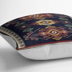 - K11821-Gorsel-3 - Realhomes  RealHomes Lacivert Zeminde Yöresel Motifli Dokuma Desenli Dijital Baskılı Yastık Kırlent Kılıfı Realhomes