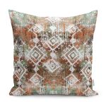 - K11825-Gorsel - Realhomes RealHomes Yeşil - Kremit Zeminde Etnik Motifli Kilim Desenli Dijital Baskılı Yastık Kırlent Kılıfı Realhomes