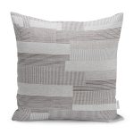 - K11826-Gorsel - Realhomes RealHomes Gri Zeminde Dokuma Halı Motifli Çizgili Desenli Dijital Baskılı Yastık Kırlent Kılıfı Realhomes