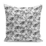 - K11835-Gorsel - Realhomes RealHomes Siyah - Beyaz Zeminde Geometrik Motifli Eskitme Desenli Dijital Baskılı Yastık Kırlent Kılıfı Realhomes