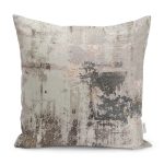 RealHomes Füme - Ekru Zeminde Dokuma Motifli Eskitme Desenli Dijital Baskılı Yastık Kırlent Kılıfı Realhomes