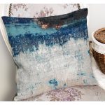 RealHomes Lacivert - Gri Zeminde Kanvas Motifli Boyama Desenli Dijital Baskılı Yastık Kırlent Kılıfı Realhomes