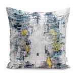 RealHomes Gri - Sarı Zeminde Modern Sanat Motifli Boya Desenli Dijital Baskılı Yastık Kırlent Kılıfı Realhomes