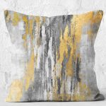 RealHomes Altın - Füme Zeminde Kanvas Motifli Modern Sanat Desenli Dijital Baskılı Yastık Kırlent Kılıfı Realhomes