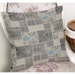 - K11845-Gorsel-1 - Realhomes RealHomes Gri - Bej Zeminde Patchwork Motifli Kazayağı Desenli Dijital Baskılı Yastık Kırlent Kılıfı Realhomes