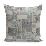 - K11845-Gorsel - Realhomes RealHomes Gri - Bej Zeminde Patchwork Motifli Kazayağı Desenli Dijital Baskılı Yastık Kırlent Kılıfı Realhomes