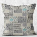 - K11845-Gorsel-2 - Realhomes RealHomes Gri - Bej Zeminde Patchwork Motifli Kazayağı Desenli Dijital Baskılı Yastık Kırlent Kılıfı Realhomes