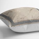 RealHomes Altın - Bej Zeminde Çerçeveli Motifli Mermer Desenli Dijital Baskılı Yastık Kırlent Kılıfı Realhomes