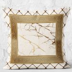 RealHomes Altın Zeminde Çerçeveli Motifli Mermer Desenli Dijital Baskılı Yastık Kırlent Kılıfı Realhomes