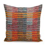 RealHomes Kırmızı - Turuncu Zeminde Patchwork Motifli Kilim Desenli Dijital Baskılı Yastık Kırlent Kılıfı Realhomes