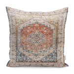 - K11851-Gorsel - Realhomes RealHomes Krem - Bej Zeminde Göbekli Halı Motifli Osmanlı Desenli Dijital Baskılı Yastık Kırlent Kılıfı Realhomes