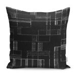 - K11868-Gorsel - Realhomes RealHomes Siyah - Beyaz Zeminde Siyah Motifli Kilim Desenli Dijital Baskılı Yastık Kırlent Kılıfı Realhomes