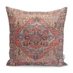 - K11873-Gorsel - Realhomes RealHomes Kırmızı Zeminde Antik Motifli Dokuma Desenli Dijital Baskılı Yastık Kırlent Kılıfı Realhomes