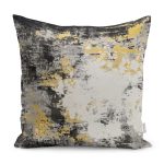 - K11875-Gorsel - Realhomes RealHomes Siyah - Hardal Zeminde Eskitme Motifli Halı Desenli Dijital Baskılı Yastık Kırlent Kılıfı Realhomes