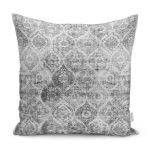 - K11881-Gorsel - Realhomes  RealHomes Gri Zeminde Eskitme Motifli Kilim Desenli Dijital Baskılı Yastık Kırlent Kılıfı Realhomes