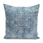 - K11886-Gorsel - Realhomes RealHomes Mavi - Krem Zeminde Osmanlı Motifli Etnik Desenli Dijital Baskılı Yastık Kırlent Kılıfı Realhomes