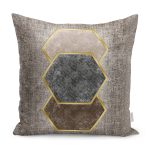 - K11888-Gorsel - Realhomes RealHomes Kahverengi Zeminde Altıgen Motifli Geometrik Desenli Dijital Baskılı Yastık Kırlent Kılıfı Realhomes