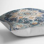 RealHomes Mavi Zeminde Otantik Motifli Uşak Desenli Dijital Baskılı Yastık Kırlent Kılıfı Realhomes