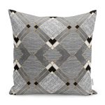 - K11892-Gorsel - Realhomes RealHomes Füme - Gri Zeminde Geometrik Motifli Kanvas Desenli Dijital Baskılı Yastık Kırlent Kılıfı Realhomes