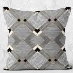 - K11892-Gorsel-2 - Realhomes RealHomes Füme - Gri Zeminde Geometrik Motifli Kanvas Desenli Dijital Baskılı Yastık Kırlent Kılıfı Realhomes